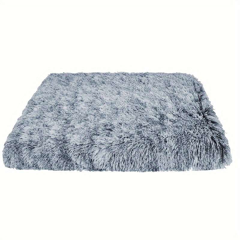 Plush rectangular dog bed with soft gray polyester fabric and non-slip bottom for large, medium, and small pets