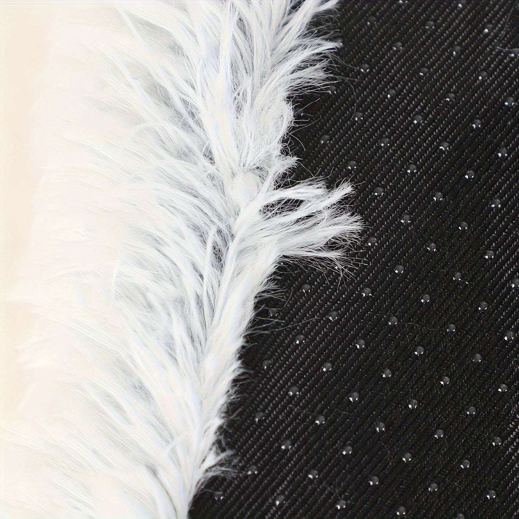 Close-up of plush rectangular dog bed with soft white fur and black non-slip bottom surface