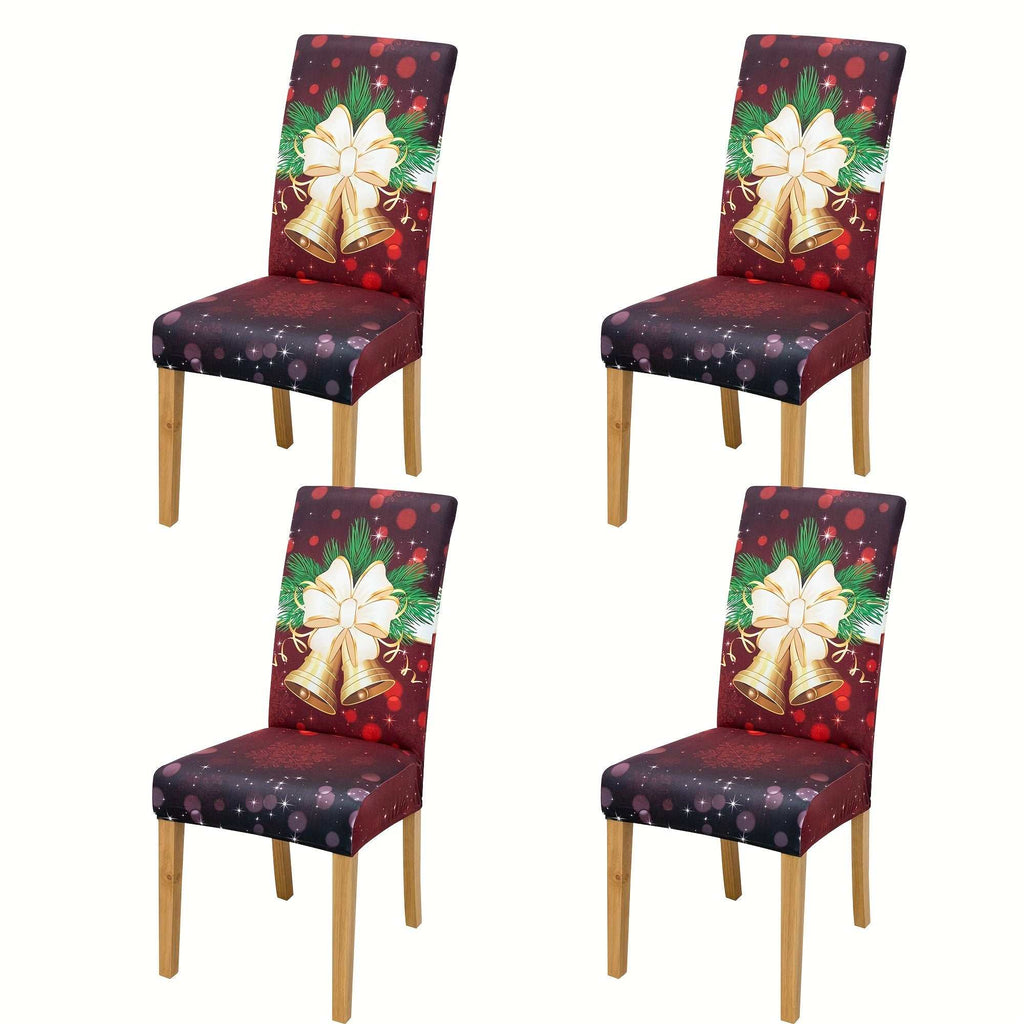 Milk velvet elastic Christmas red bells pattern dining chair slipcovers set of 4