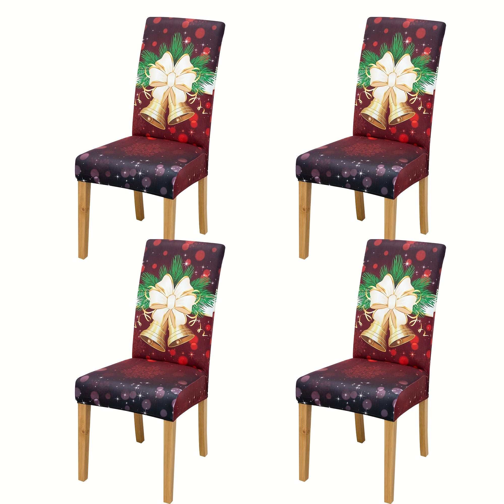 Milk velvet elastic Christmas red bells pattern dining chair slipcovers set of 4