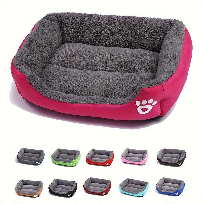 Large Washable Dog Bed with Paw Print Design - Plush, Rectangular Kennel for Cats, Dogs, and Small Animals - Durable Polyester Fiber, Available in Multiple Colors, Pet Supplies|Plush Dog Bed|Durable Kennel - Kendoro