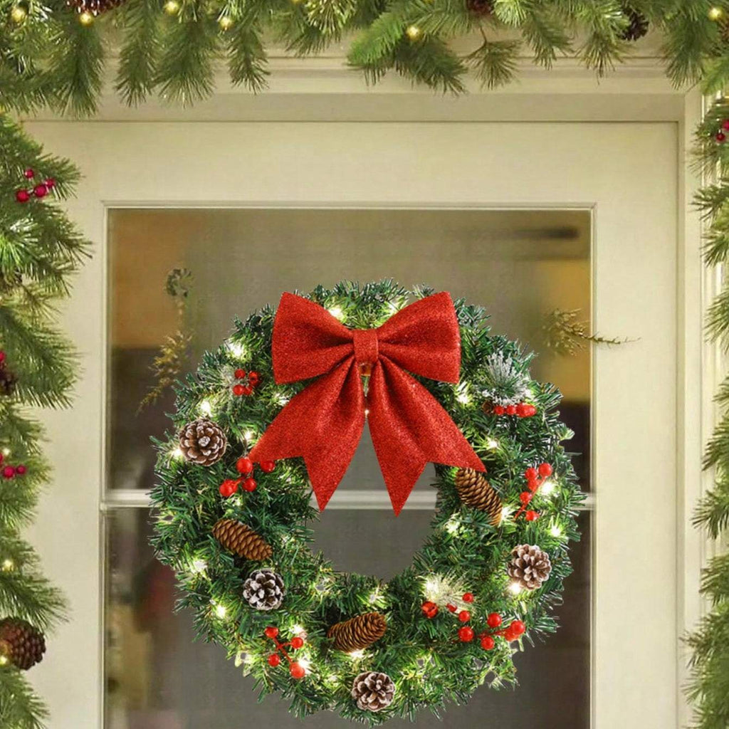 20 Inch Pre-Lit Christmas Wreath with Lights, Large Winter Wreath