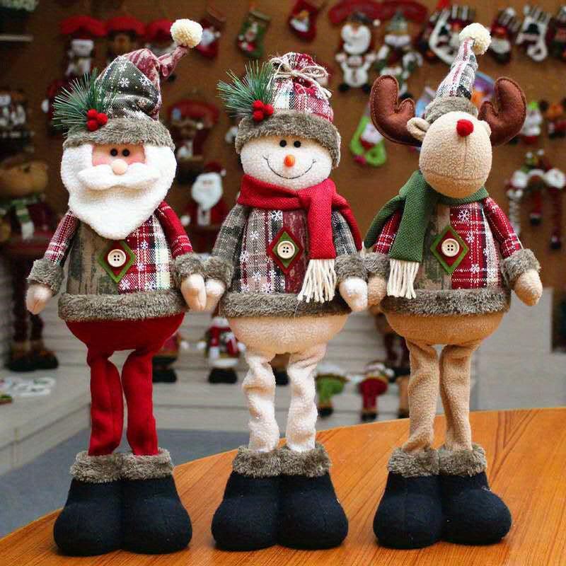 3pcs festive Christmas decor fabric figurines of Santa, snowman, and reindeer standing dolls