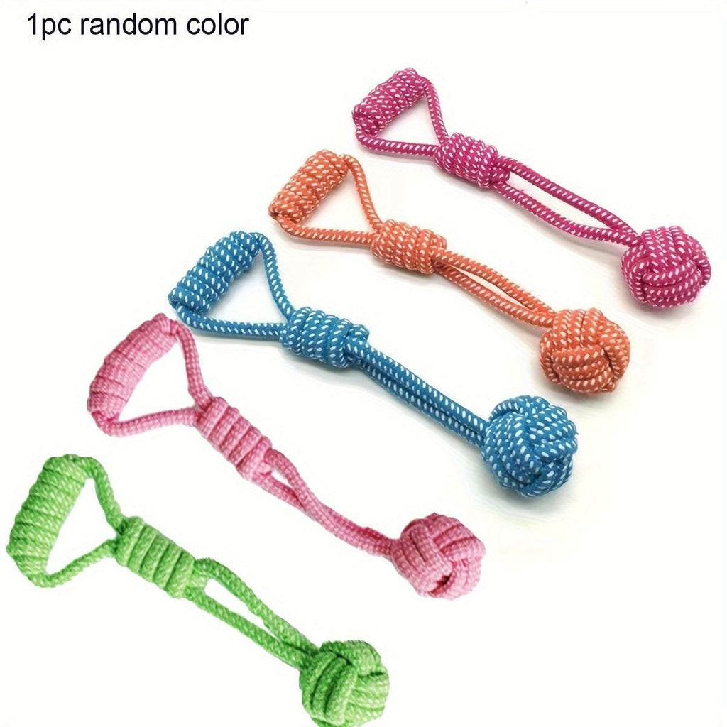 Durable dog rope toy with ball in assorted colors for chew and tug play