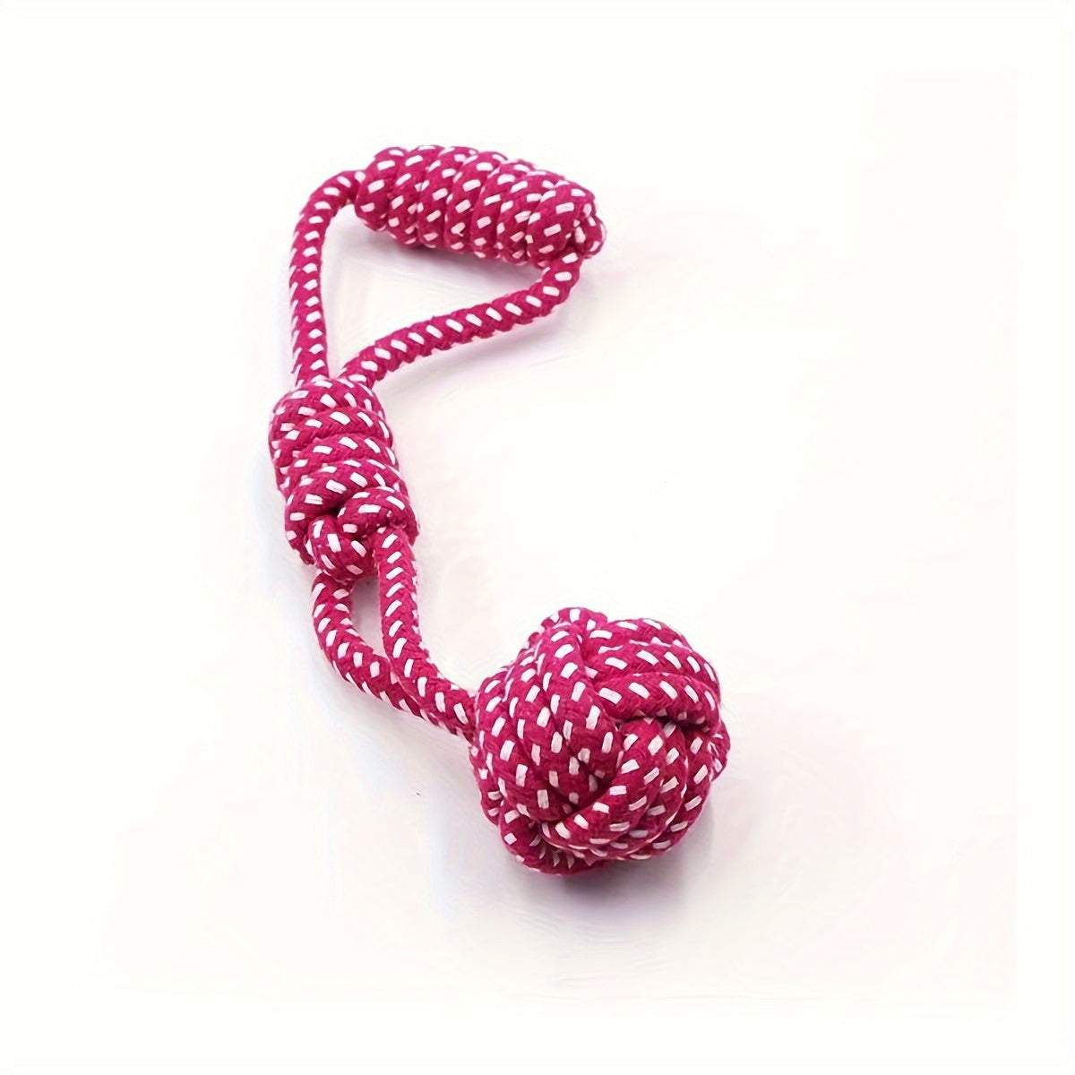 Durable red and white polyester dog rope toy with ball for all-breed chew and tug play