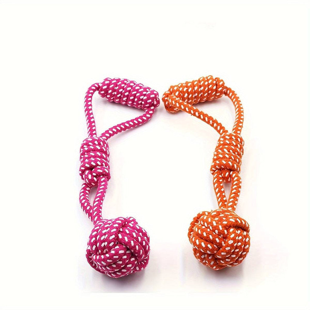 Durable polyester dog rope toy with ball for all-breed chew and tug play, available in random colors