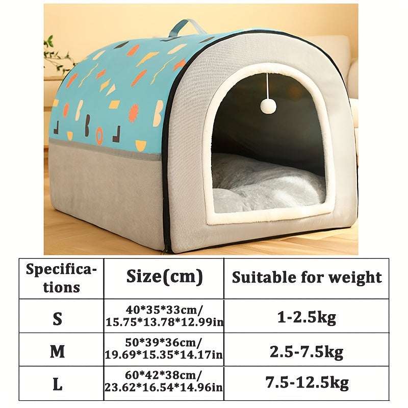 Large washable winter warm pet house with semi-enclosed design for cats and dogs, made of durable oxford cloth