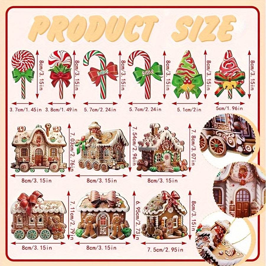 24pcs Christmas decor set with candy, gingerbread house, and tree wooden ornaments for hanging holiday decoration