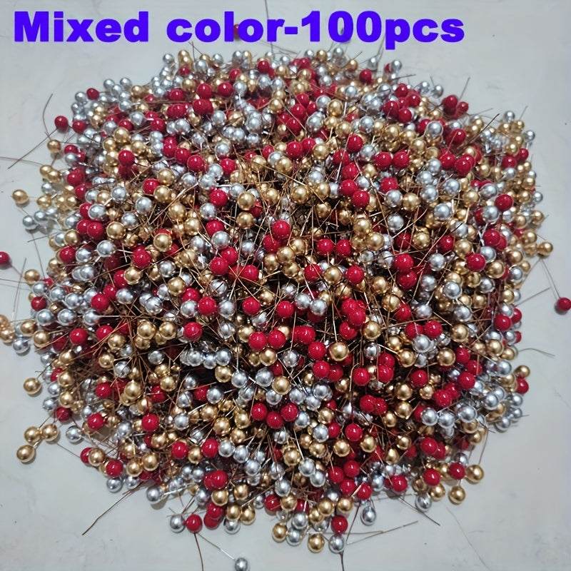 100pcs vibrant mixed color artificial red berries for holiday decorating and DIY crafts