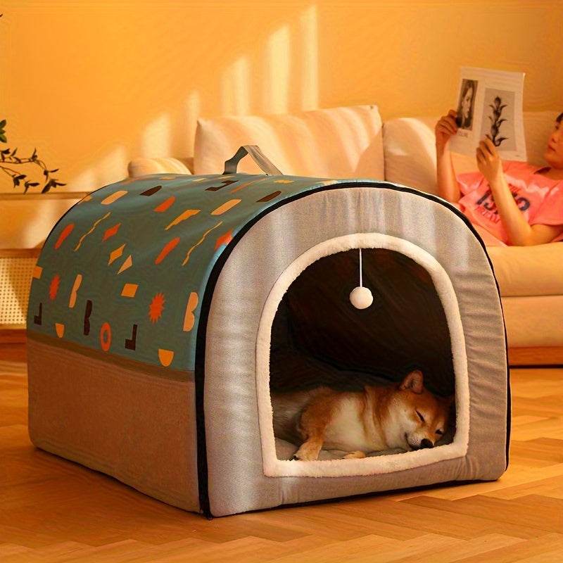 Large washable winter warm pet house made of oxford cloth with semi-enclosed design for cats and dogs
