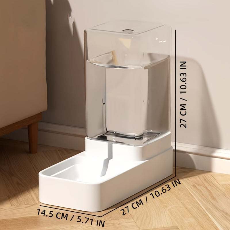 White automatic gravity pet feeder and water dispenser for dogs with clear water container