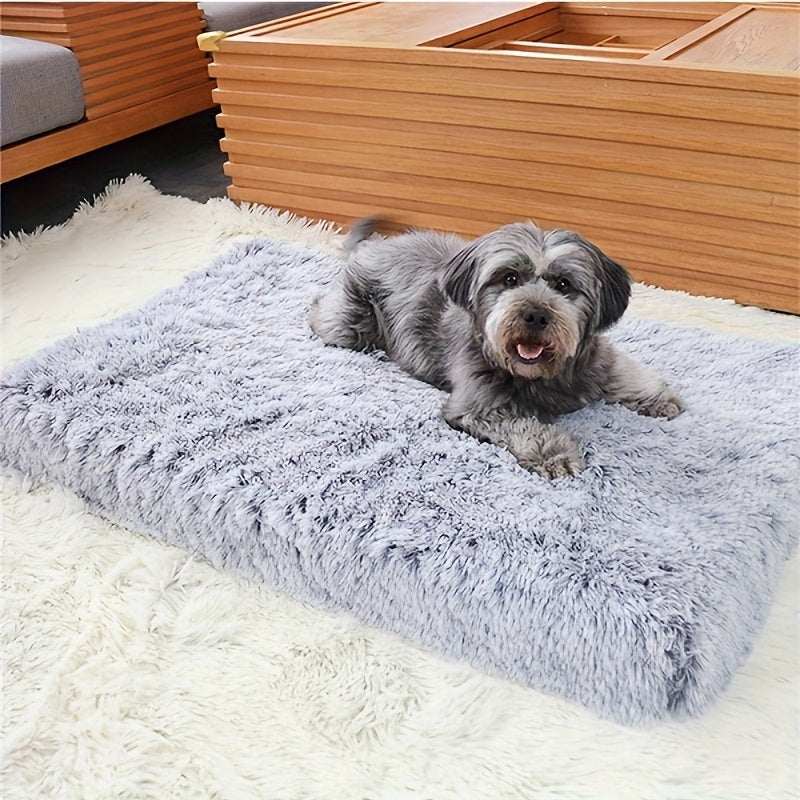 Plush rectangular dog bed with non-slip bottom and soft polyester fabric for small to large dogs and cats