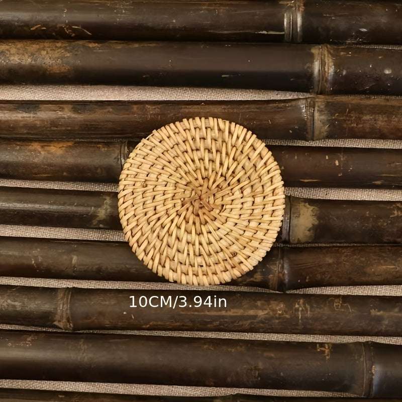 Handmade Rattan Coasters - Heat Resistant Non-Slip Drink Mats for Kitchen And Dining Room Decoration | Tea Mats | Tabletop Protective Coasters - Kendoro