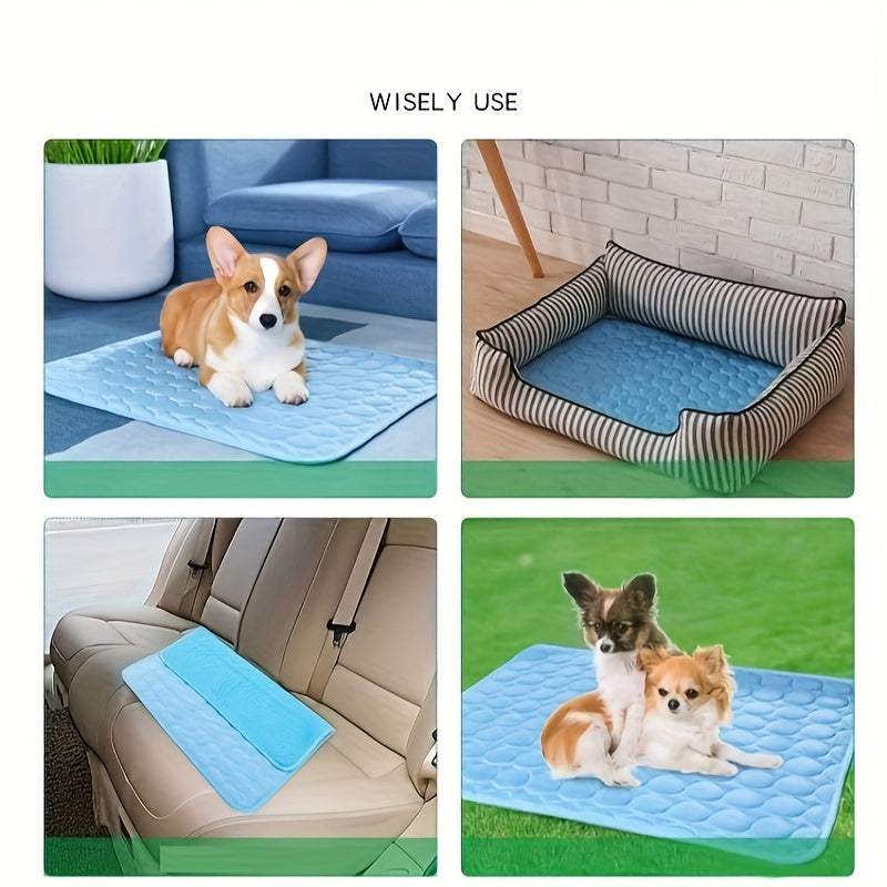 Summer Pet Ice Cushion breathable cooling mat for dogs and cats in striped rectangular design