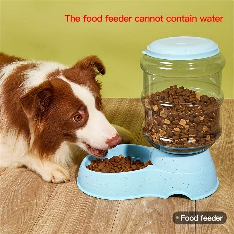 Automatic pet food feeder with large capacity container and blue base for cats and dogs