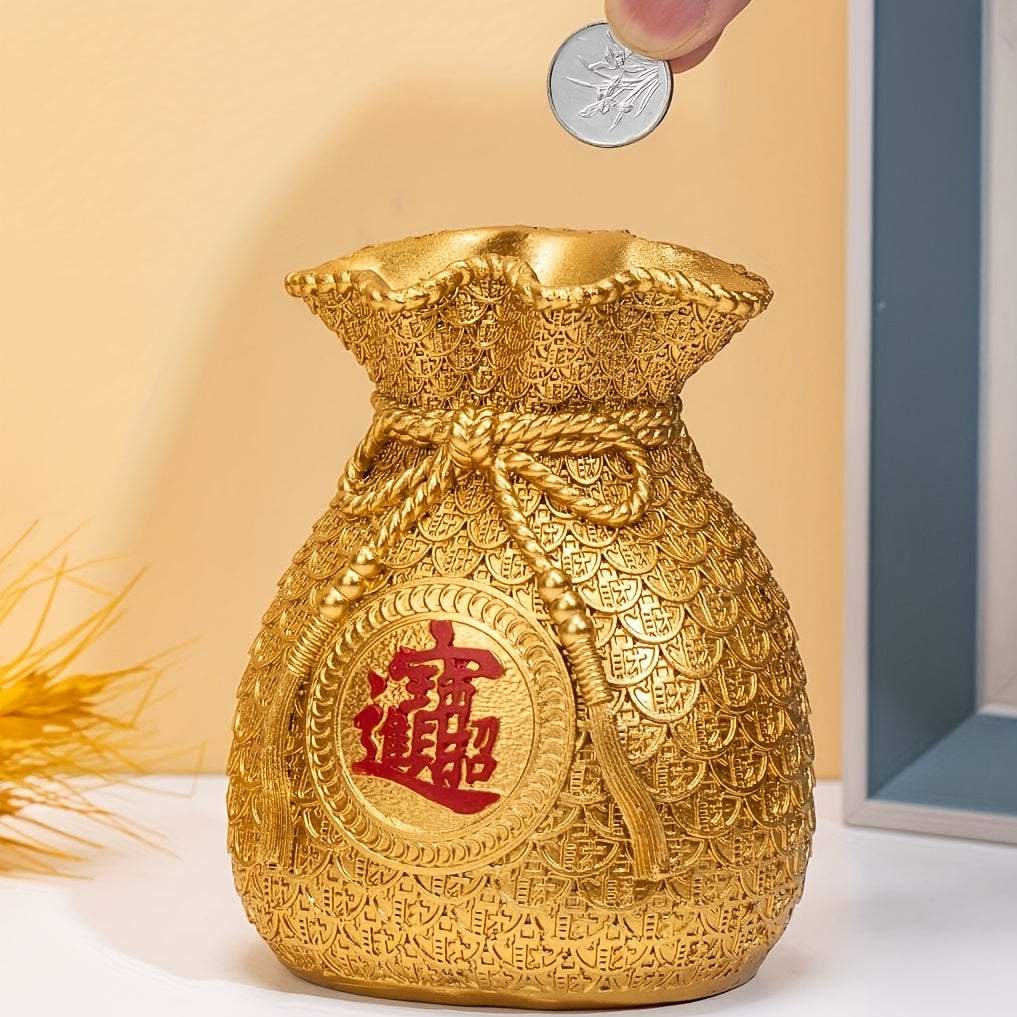 Chinese style gold money bag ornament for home decor and coin storage
