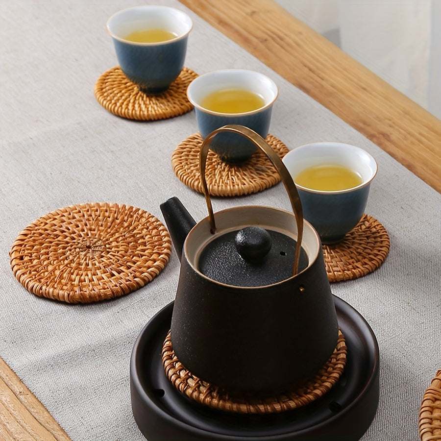 Handmade Rattan Coasters - Heat Resistant Non-Slip Drink Mats for Kitchen And Dining Room Decoration | Tea Mats | Tabletop Protective Coasters - Kendoro