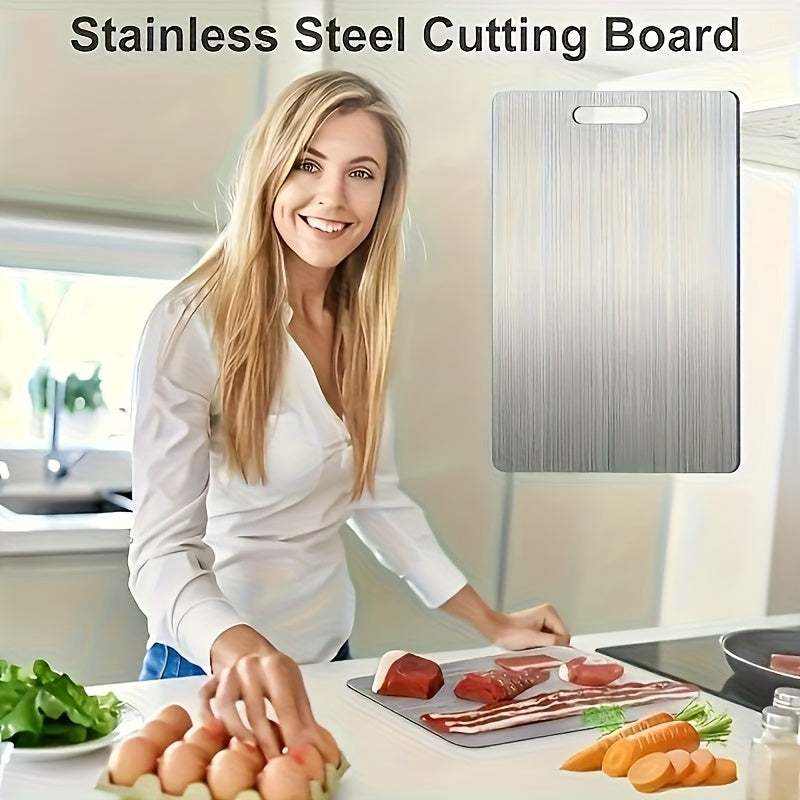 Premium high-quality stainless steel double-sided chopping board for kitchen food prep