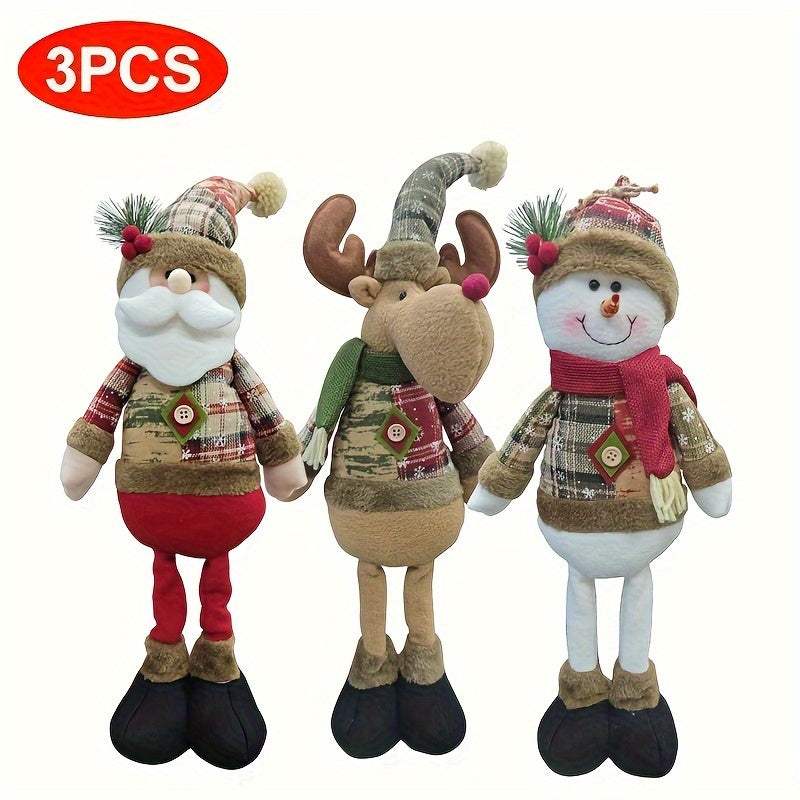 3pcs festive Christmas decor fabric figurines Santa Claus, reindeer, and snowman dolls without power needed