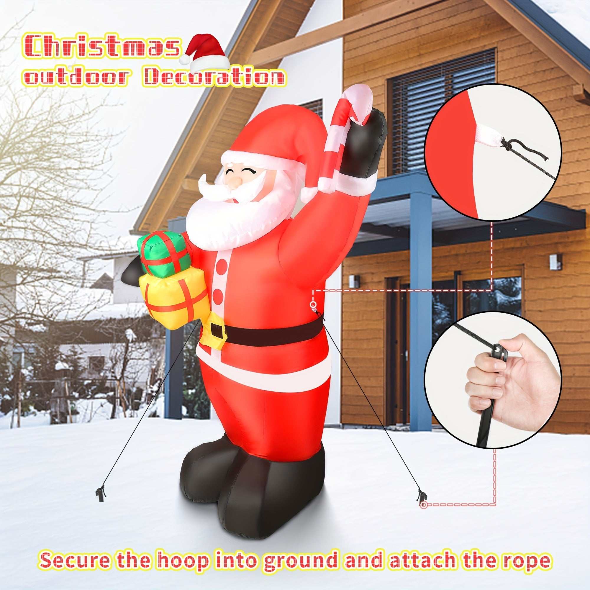 JJ JUJIN 6 Ft Christmas Inflatable Santa Claus outdoor yard decoration with installation accessories