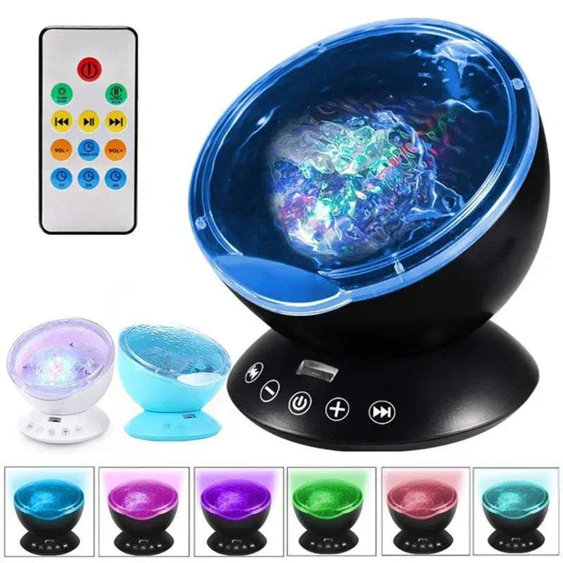 Ocean Wave Night Light projector lamp with remote and USB, colorful soothing wave light for kids room ambiance
