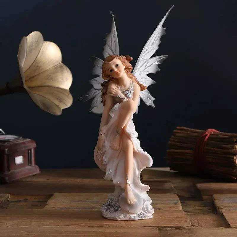 Nordic Beautiful Healing Girl Fairy Resin Ornament with delicate wings and serene expression for home and study decor