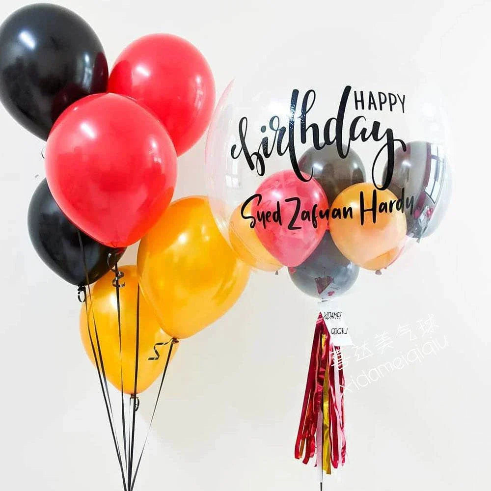 INS New Arrival transparent floating birthday balloon with red, black, and yellow balloons bouquet