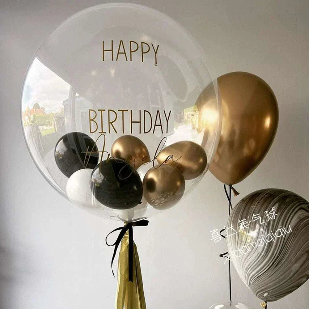 INS New Arrival transparent floating balloon with black, gold, and white balloons for birthday decoration