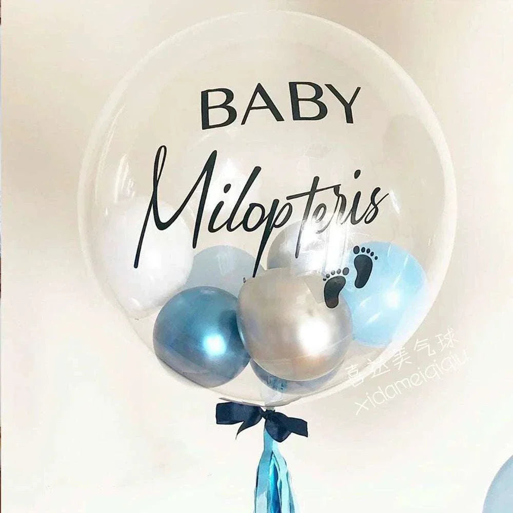 INS New Arrival transparent round balloon with blue and silver balloons inside for baby birthday decoration