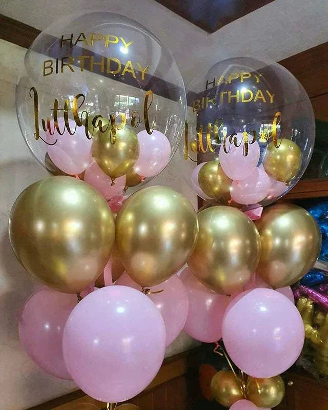 INS New Arrival transparent floating balloon decoration with gold and pink round balloons for birthday party