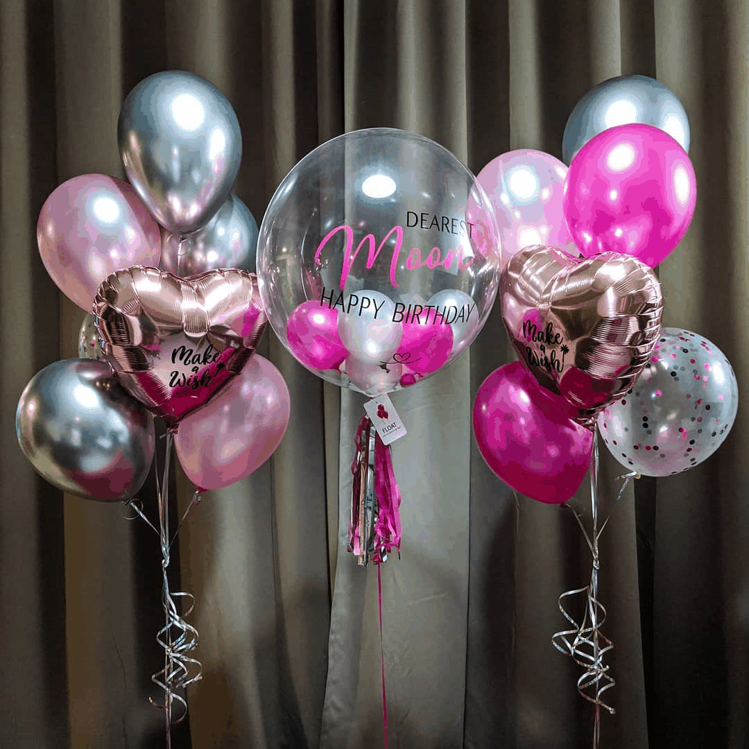 INS New Arrival floating transparent birthday balloon decoration set with pink and silver balloons