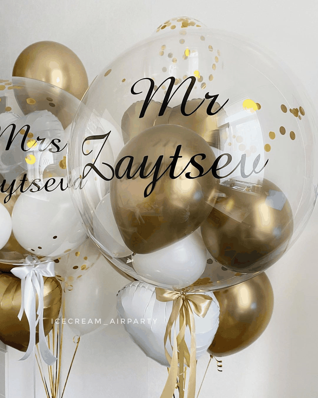 INS New Arrival transparent floating balloon with gold and white balloons inside for birthday and banquet decoration