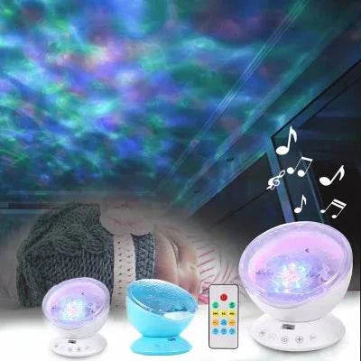 Ocean Wave Night Light projector lamp casting colorful wave patterns with remote and music player for kids room ambiance