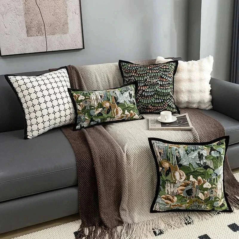 Modern simple jacquard green baroque decorative cushion covers on sofa