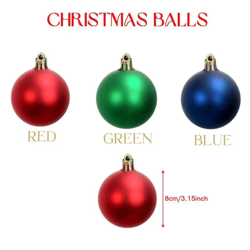 Personalized Christmas balls in red, green, and blue, 8cm diameter, for tree decoration