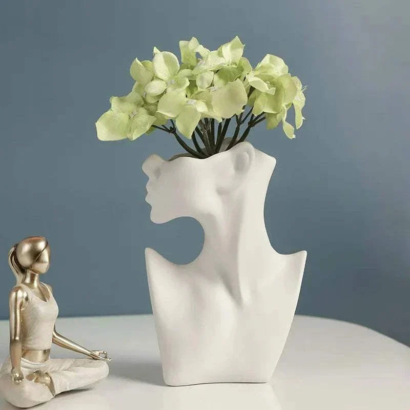 Modern ceramic woman body model vase with flowers for home decor