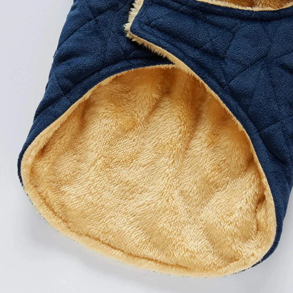 Plush warm pet coat with thick polyester lining for autumn winter dog jacket