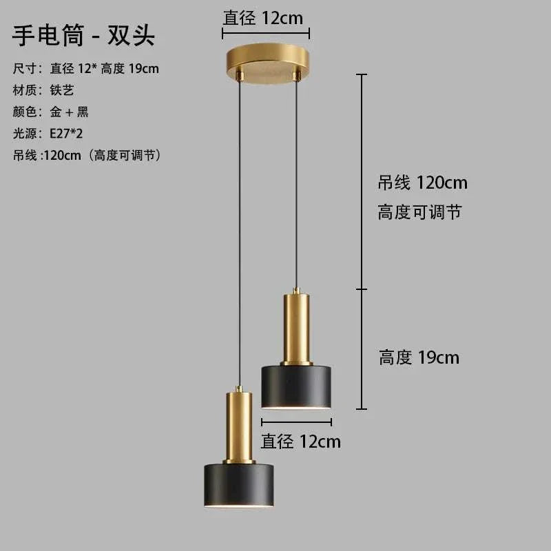 Nordic simple three-chandelier lamp with adjustable black and gold pendant lights for living room and bedroom decor