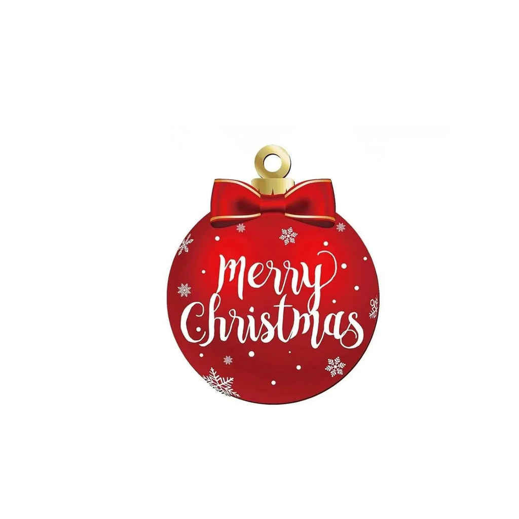 12pcs new flat wooden Christmas tree ornaments set with red "Merry Christmas" round design and gold hanging loop