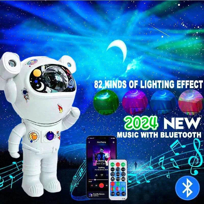 Bluetooth astronaut star projector with LED aurora and moon nebula effects for kids' bedroom galaxy lighting