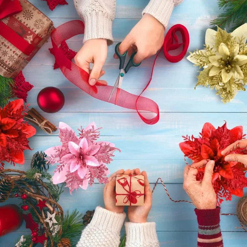 Glitter Christmas flowers Mreey Christmas Tree Decoration Happy New Year Ornaments Xmas Fake Flowers natal - Kendoro