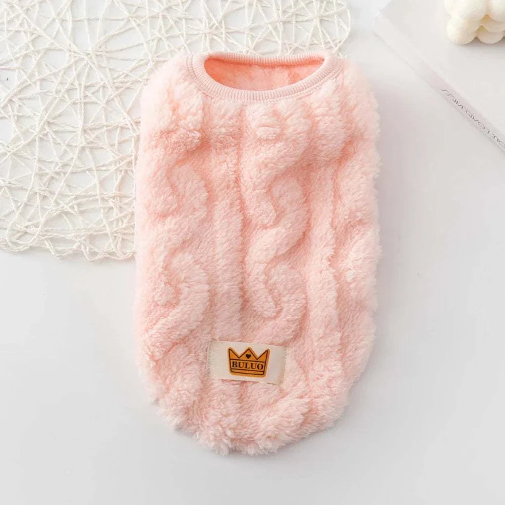 Solid Cute Wavy Double-sided Puppy Kitten Warm Coat Sweater Autumn Winter Fleece Pullover Pet Clothes for Small Medium Dogs Cats - Kendoro