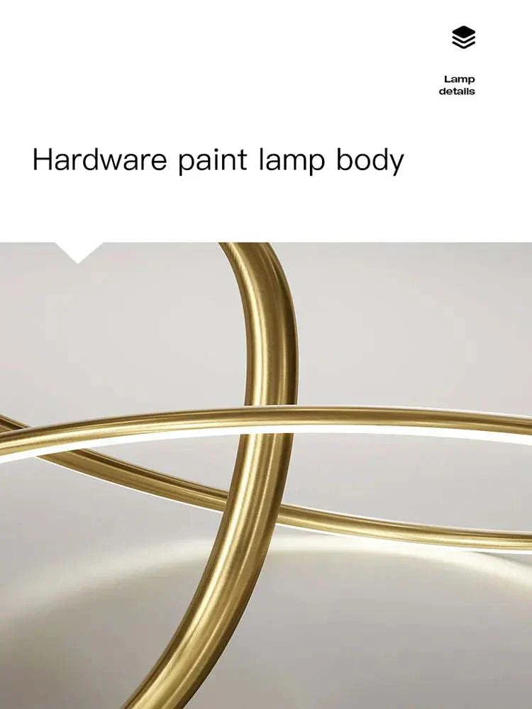 Close-up of hardware paint gold finish on New LED Modern Ceiling Chandelier lamp body