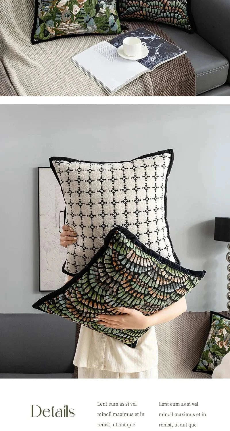 Modern Simple Jacquard Cushion Cover 45x45cm Green Baroque Throw Pillow Covers Decorative Luxury Living Room Sofa Home Decor - Kendoro
