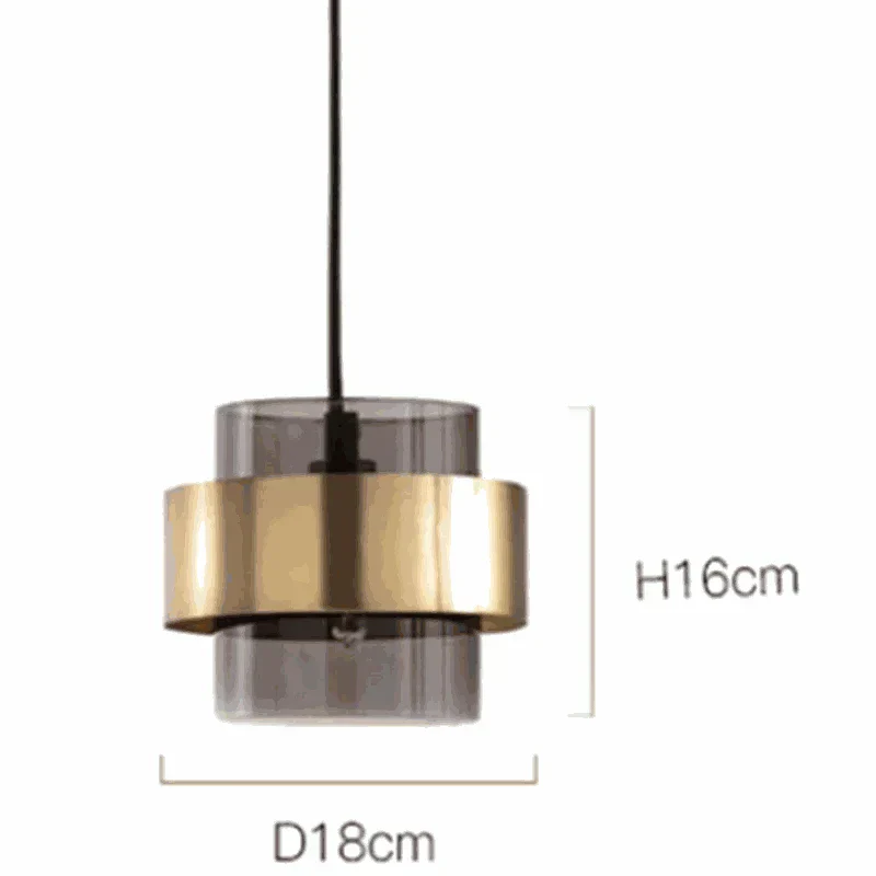 modern bedroom art decor pendant light with gold and smoky glass shade, 16cm height, 18cm diameter, LED bulb included