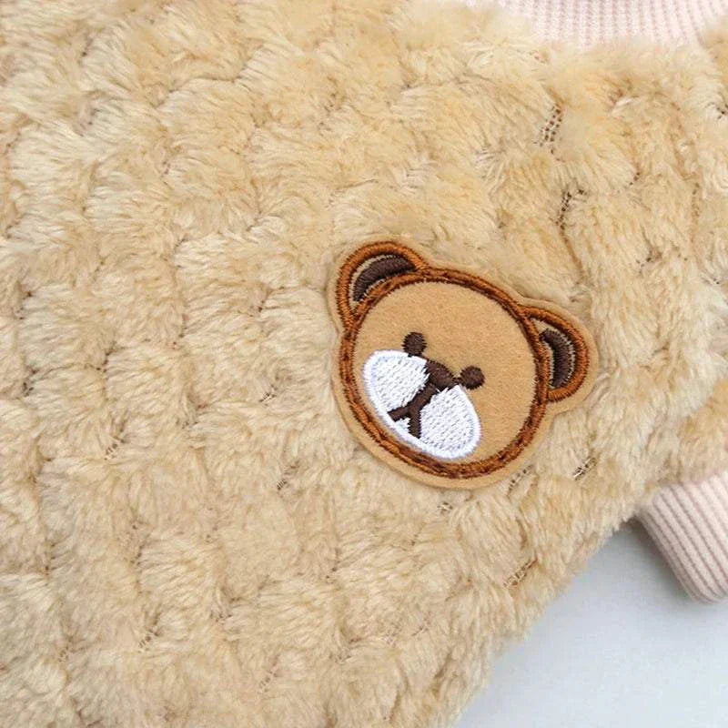 Soft fleece warm pet clothes with bear patch for small dogs autumn winter pullover coat