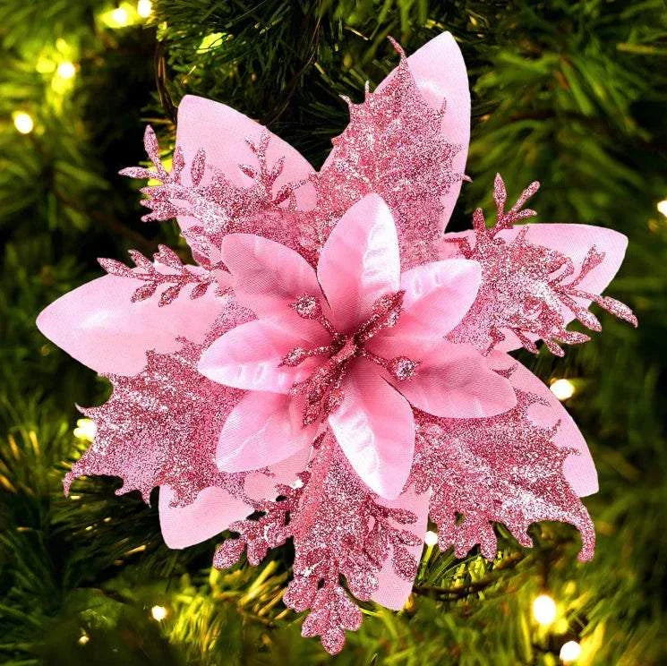 Glitter Christmas flowers Mreey Christmas Tree Decoration Happy New Year Ornaments Xmas Fake Flowers natal - Kendoro