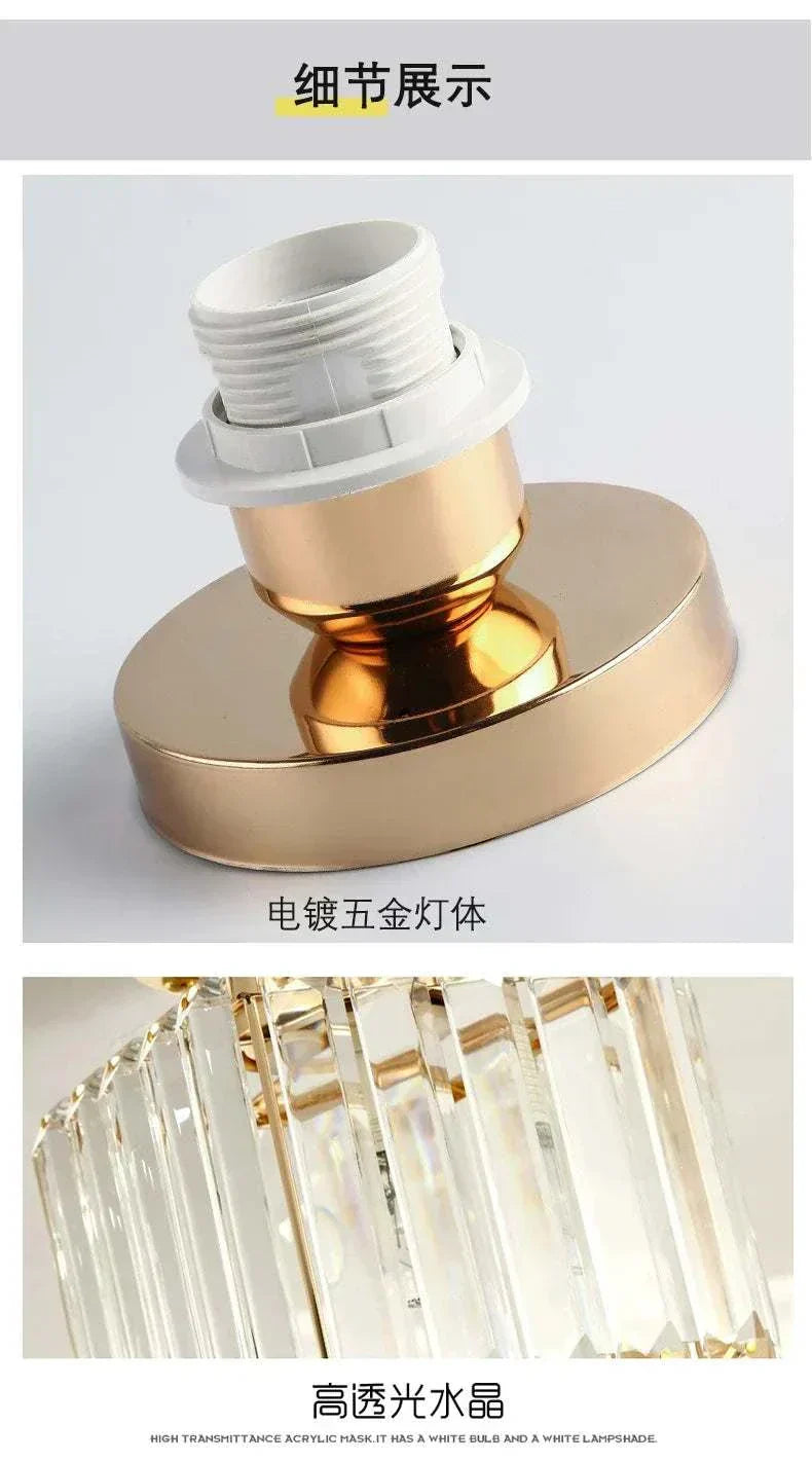 Modern light luxury living room chandelier metal and crystal pendant light with E27 base and LED bulbs