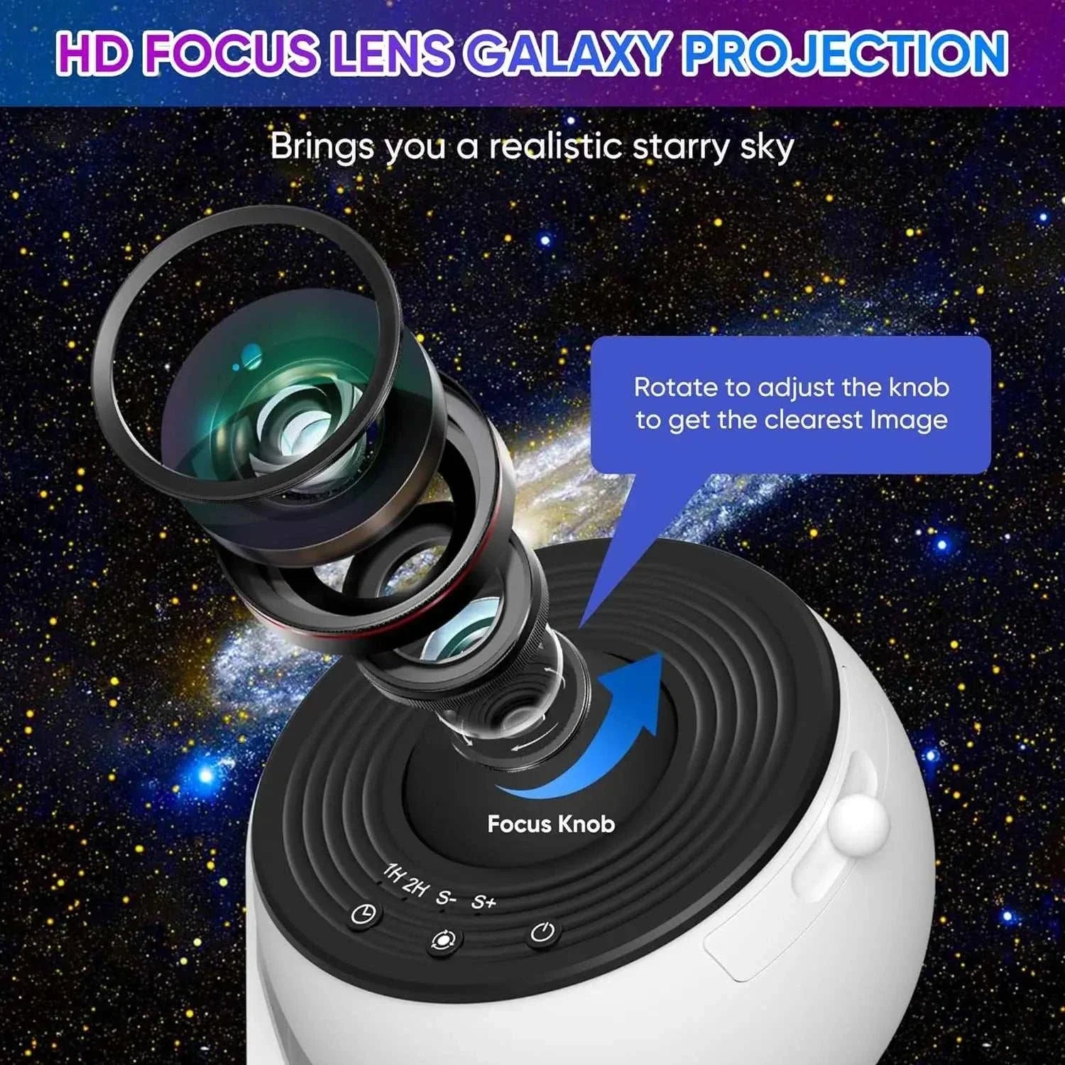 Galaxy projector for bedroom with HD focus lens projecting realistic starry sky, LED night light lamp for home decor