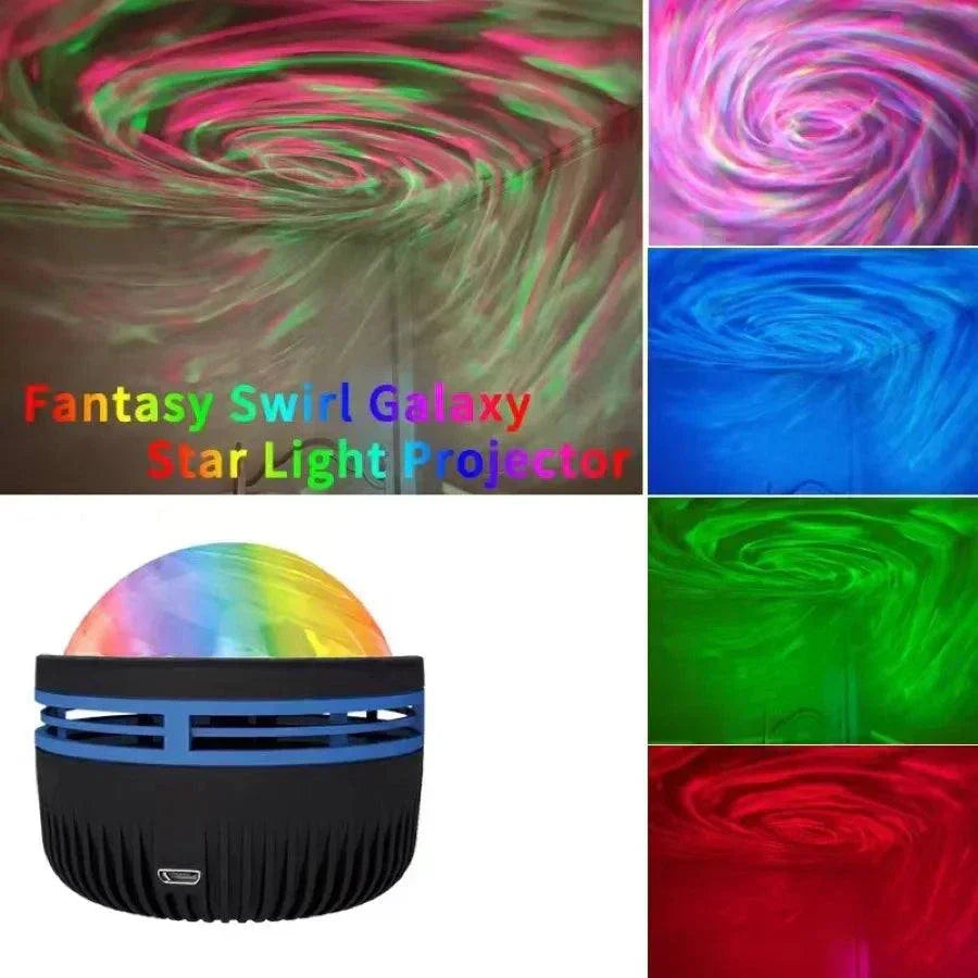 LED Galaxy Projector Light creating colorful swirling galaxy patterns for bedroom and party decoration